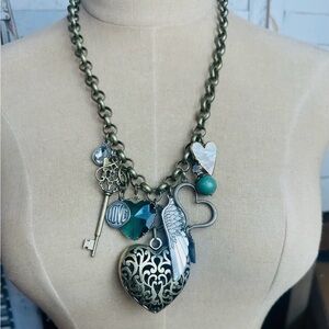 Gypsy Junk Original Heart Emerald Chunky Statement Charm Necklace